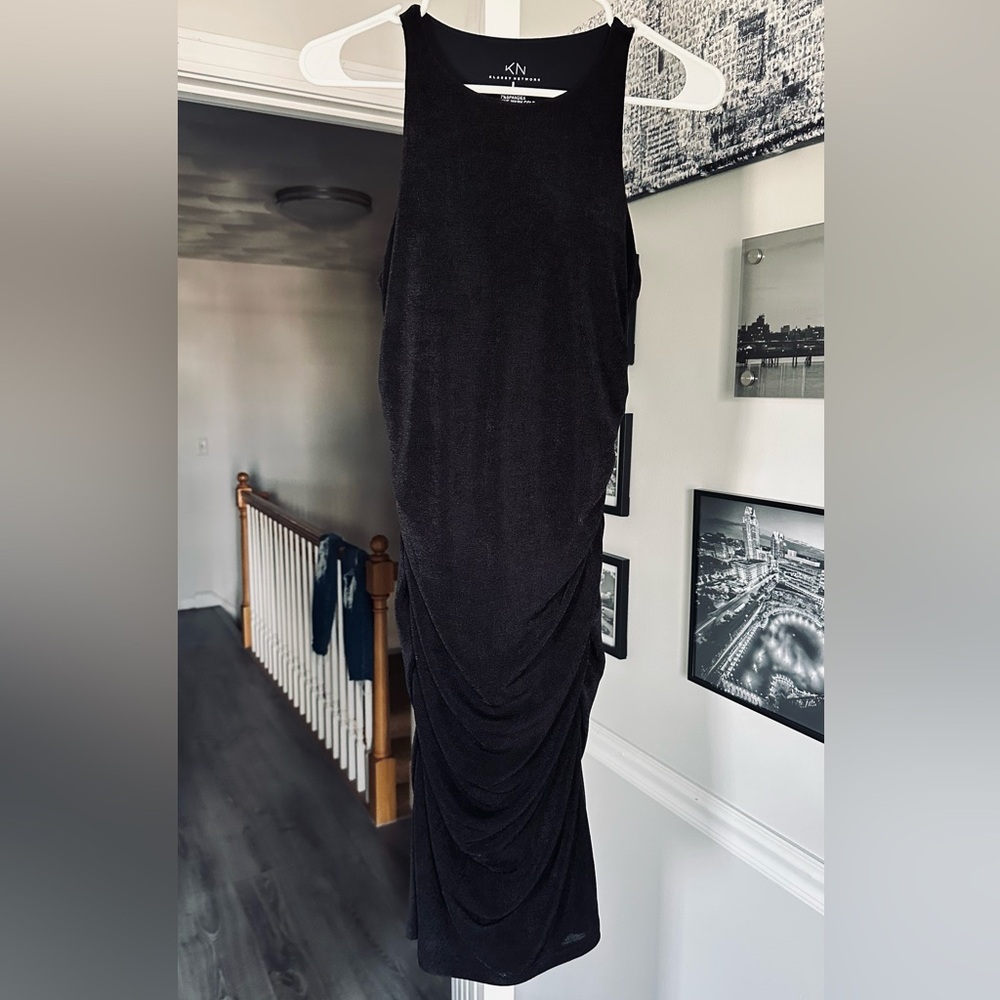 Klassy Network Black Sleeveless Ruched Midi Dress